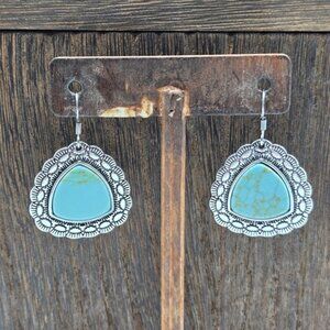 NWT Faux Turquoise Triangle Earrings Western Country Cowgirl Cottagecore Dangle